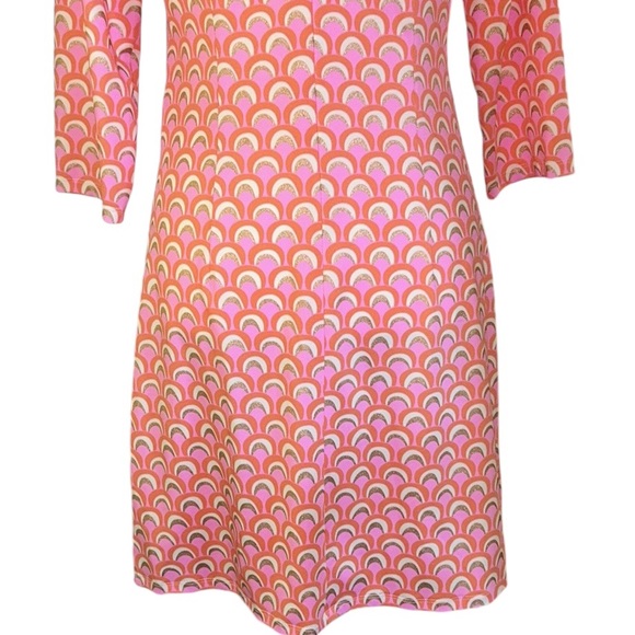 JB by Julie Brown Pink Orange Metallic Gold Geometric Print V-Neck Mini Dress  S - Picture 8 of 12